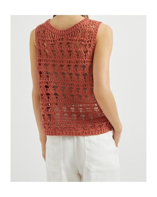 Brunello Cucinelli White Open-Knit Top