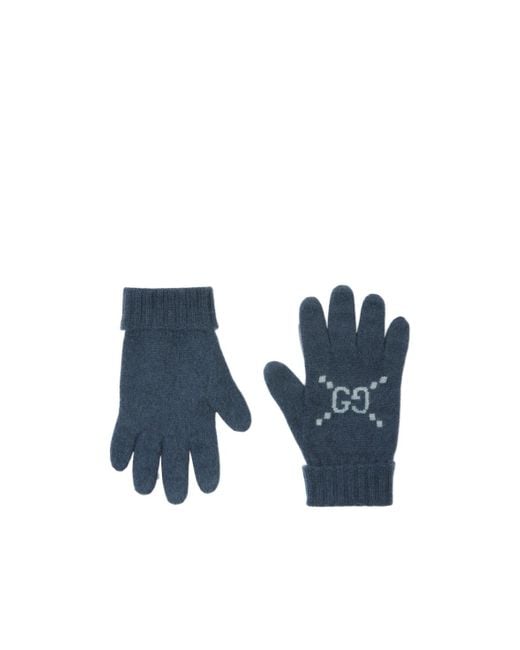 Gucci Blue Gg Logo Ribbed-Knit Gloves for men