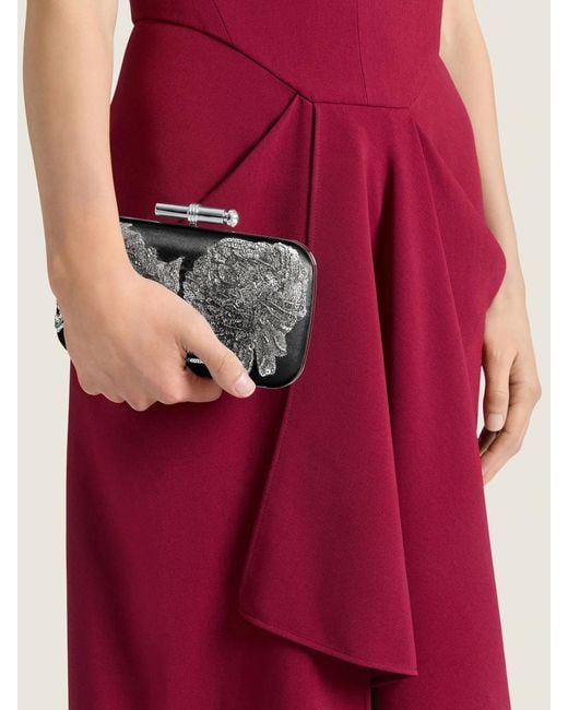 Givenchy Gray Pout Evening Clutch With Sequins Floral Embroideries