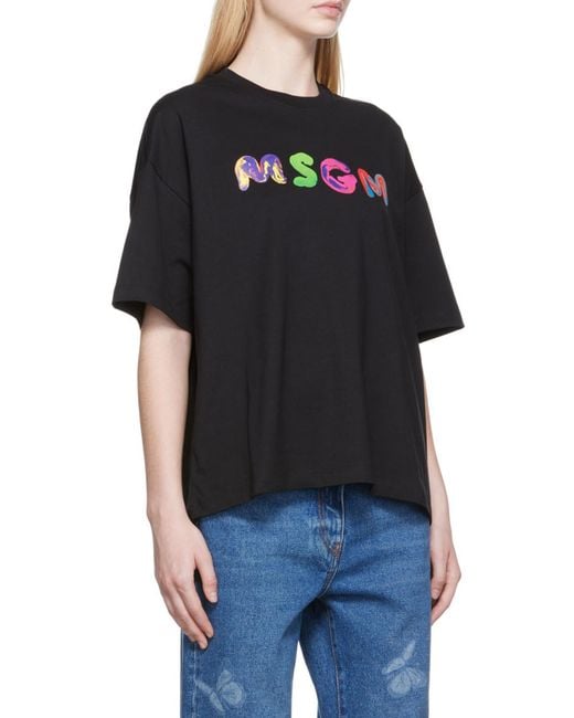 MSGM Black Logo-Print Round-Neck T-Shirt