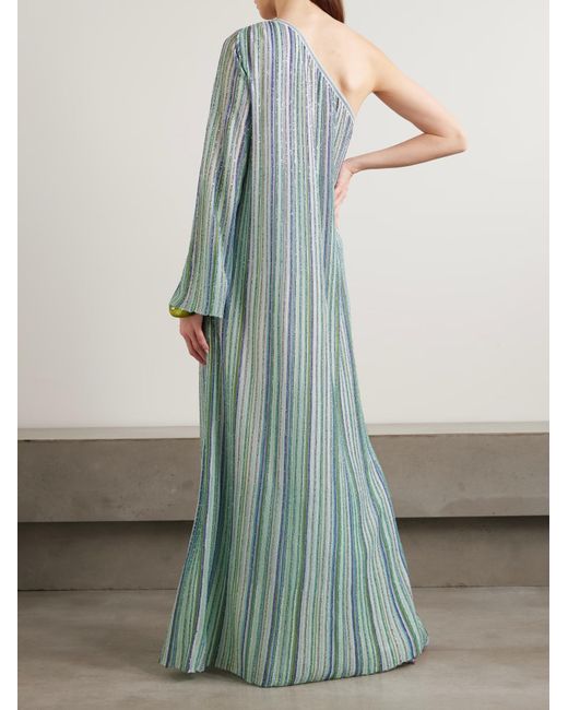 Missoni Blue One-Shoulder Sequined Striped Crochet Dress