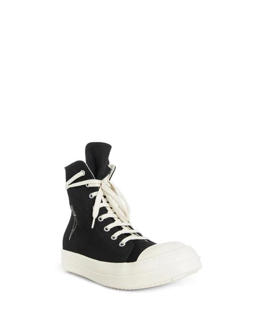 Rick Owens Black Logo-Embroidered High-Top Sneakers