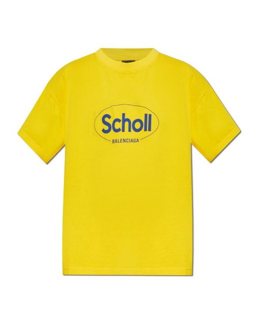 Balenciaga Yellow X Scholl Logo Printed Crewneck T-Shirt for men