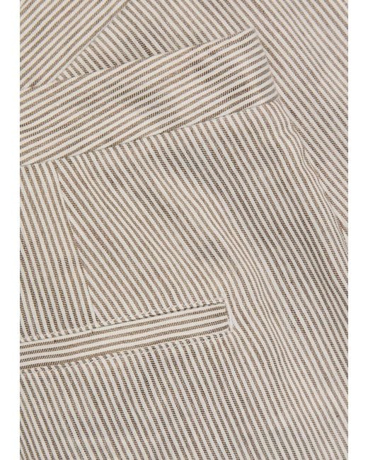 Vince Gray Ticking Striped Flared-Leg Linen And Cotton-Blend Trousers