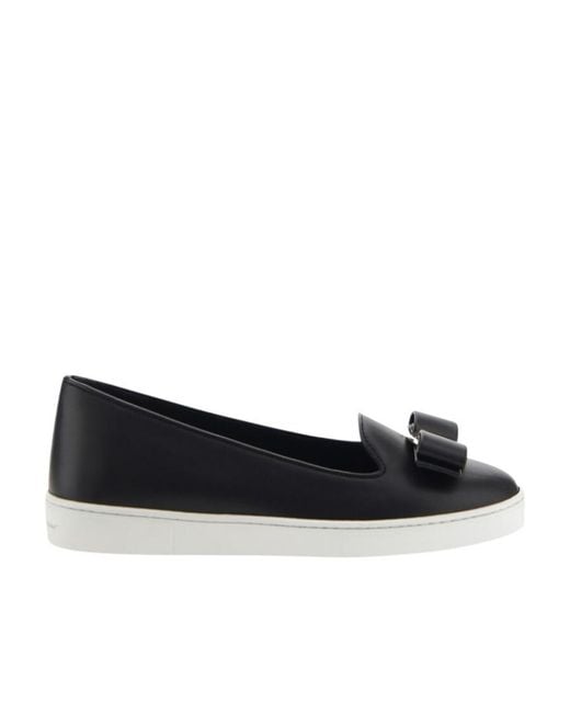 Ferragamo Black Bow Tie Detail Flat Shoes