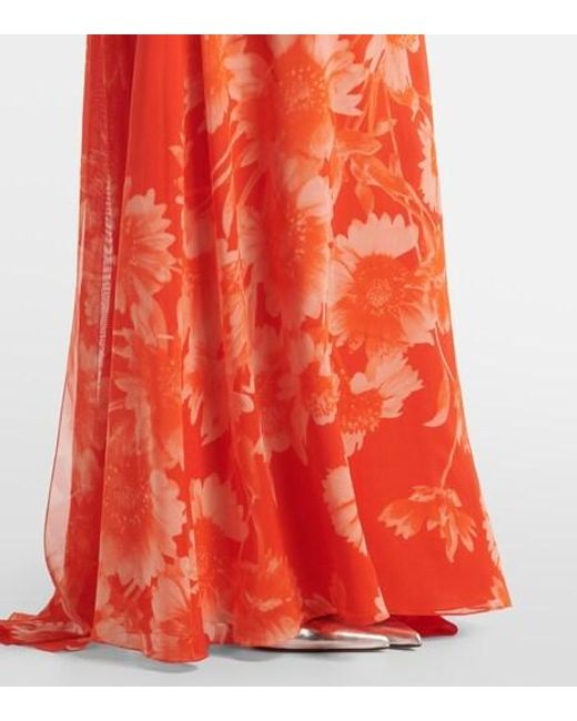 Erdem Red Caped Floral Silk Gown