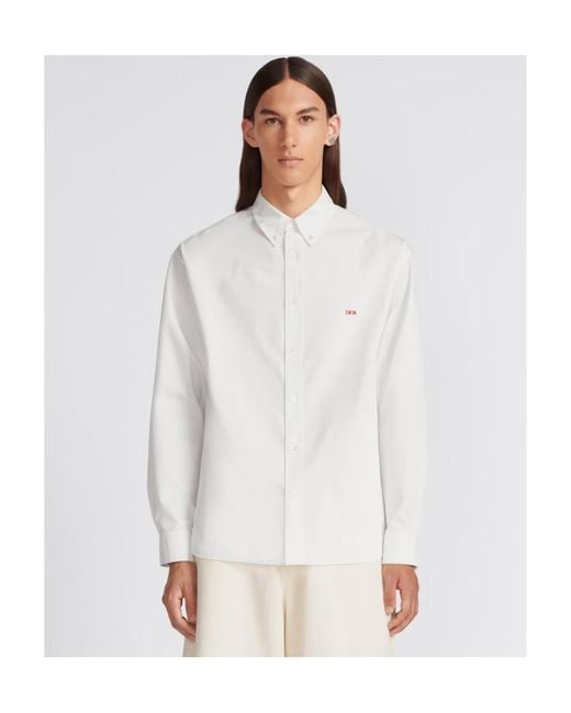 Dior White Logo Embroidered Long-Sleeved Shirt for men