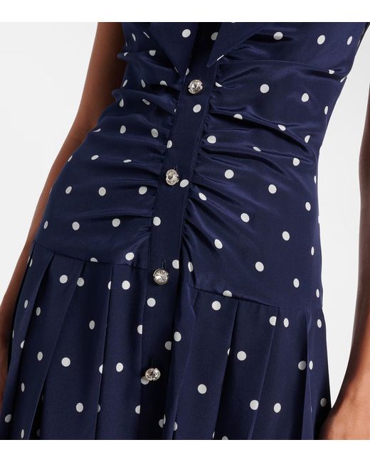 Alessandra Rich Blue Polka-Dot Ruffled Silk Midi Dress