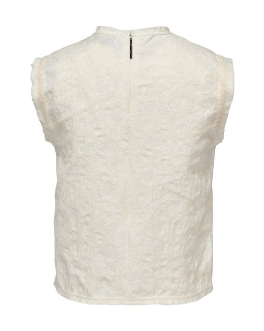 MSGM White Ruffled Textured Sleeveless Top