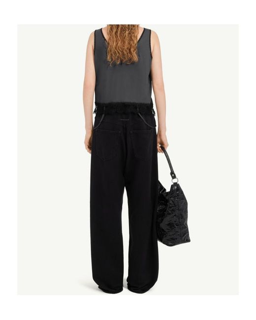 MM6 by Maison Margiela Black Mirrored Lace Slip Top