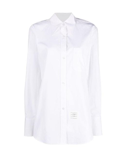 Thom Browne White Logo Patch Buttoned Shirt
