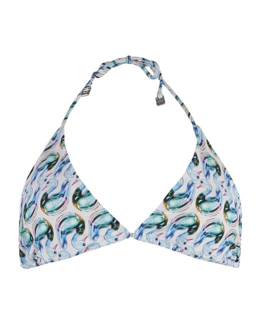 Tory Burch Blue Printed String Bikini Top