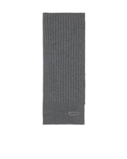 Gucci Gray Knit Wool Scarf With Logo for men