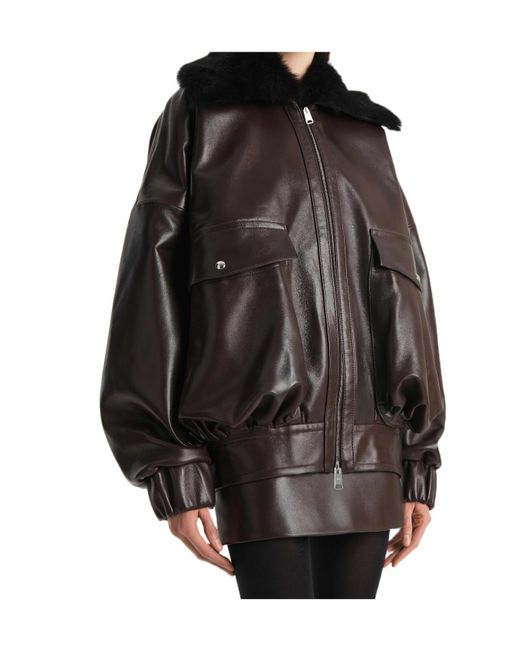 Khaite Black Daemon Oversized Leather Jacket With Shearling Collar
