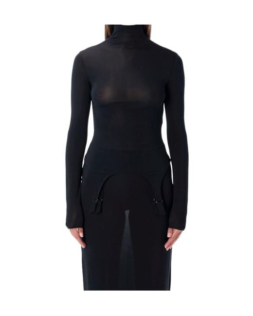 Jean Paul Gaultier Blue Long-Sleeve High-Neck Body With Lingerie Details