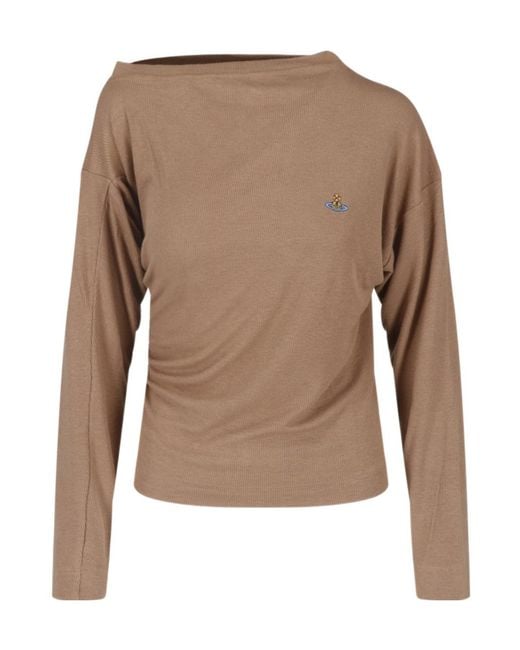 Vivienne Westwood Brown Orb Logo Draped Long-Sleeve Top
