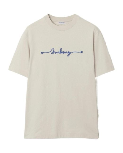 Burberry White Logo Embroidered Crewneck T-Shirt for men