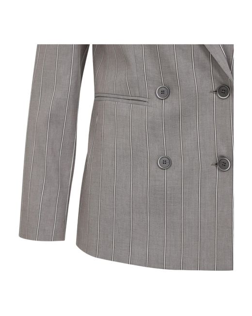 Peserico Gray Striped Double-Breasted Blazer