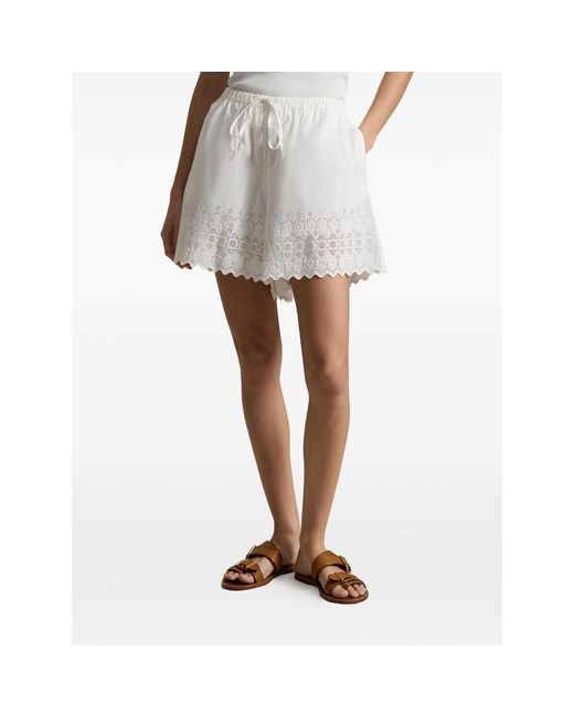 Polo Ralph Lauren White Eyelet Scalloped Cotton Shorts