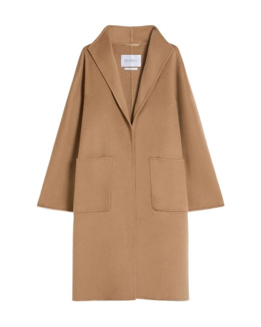 Max Mara Natural Long-Sleeved Coat With A Stand-Up Collar
