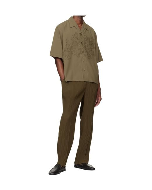 Homme Plissé Issey Miyake Green Embroidered Short-Sleeve Shirt for men