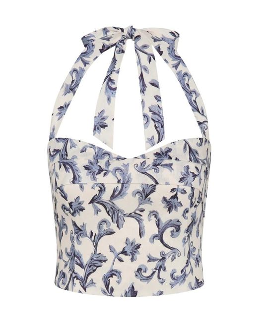 Posse White Rue Halterneck Baroque-Print Top
