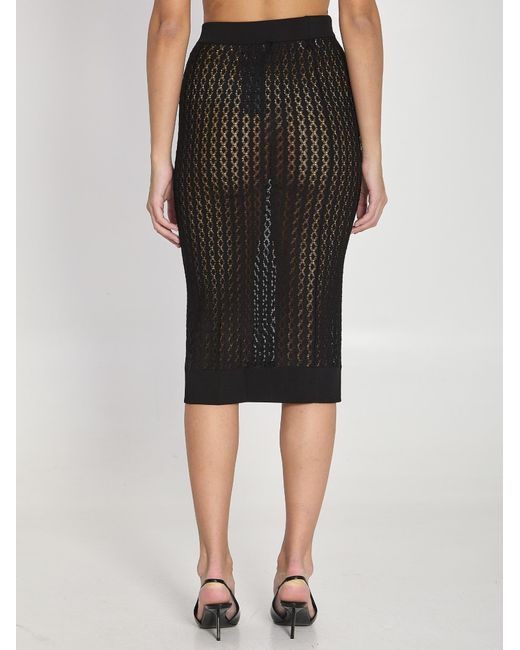 Saint Laurent Black Knitted Midi Pencil Skirt