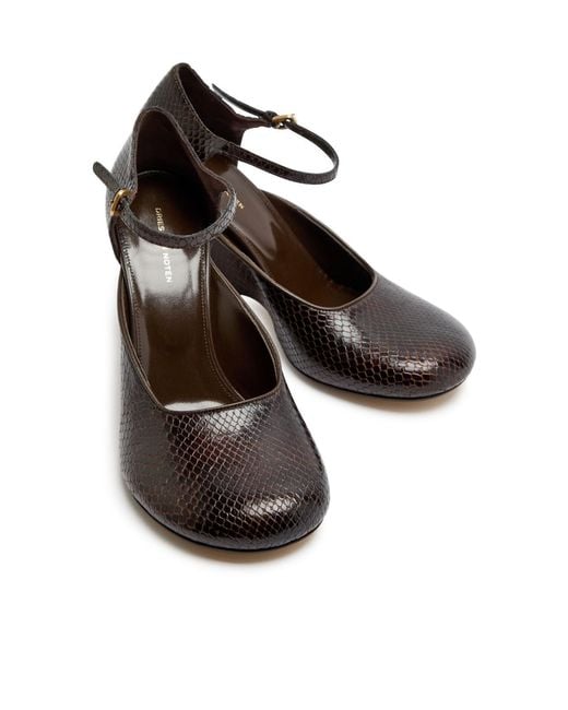 Dries Van Noten Black Python-Effect Leather Wedge Pumps
