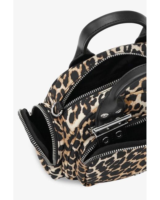 Ganni Black Leopard Printed Buckle Detailed Mini Tote Bag