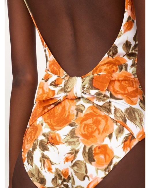 Chloé Orange Chloé Rose-Print One-Piece Swimsuit
