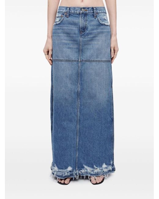 Re/done Blue Split Mid-Rise Denim Skirt