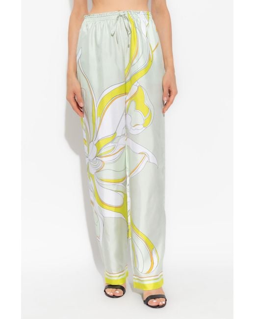 Tory Burch Yellow Printed Silk Pants