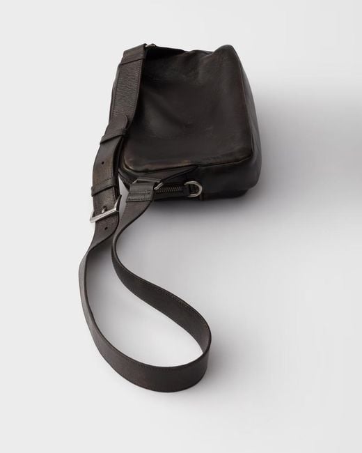 Prada Black Distressed Zipped Shoulder Bag for men