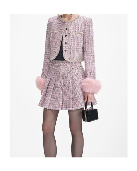Self-Portrait Pink Boucle Fur Cuff Jacket