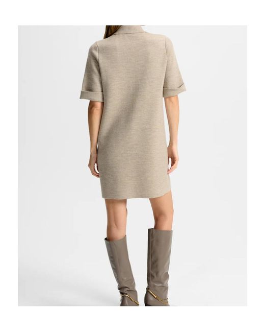 Veronica Beard Natural Short-Sleeve Patch-Pocket Dress
