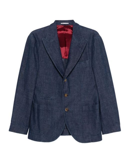 Brunello Cucinelli Blue Single Breasted Long Sleeved Blazer for men