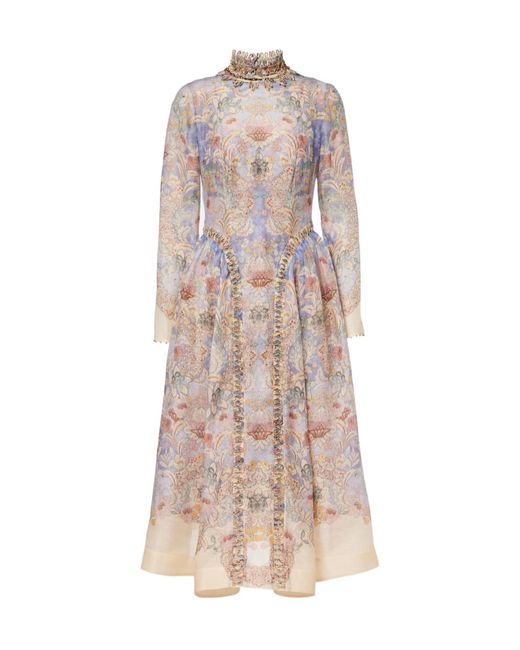 Zimmermann Multicolor Rebellion Linen And Silk Midi Dress