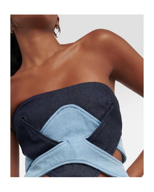 Dion Lee Blue Strapless Cowgirl Tank Top