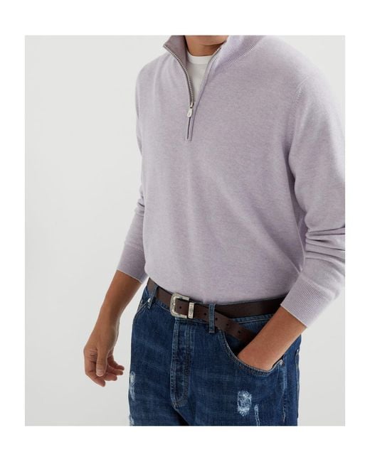 Brunello Cucinelli Gray Half Zipper Sweater for men