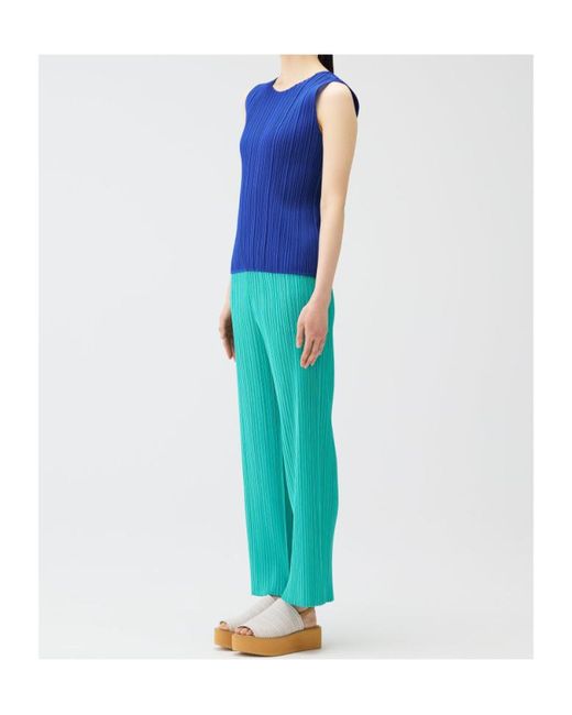 Pleats Please Issey Miyake Green Straight-Leg Pleated Trousers
