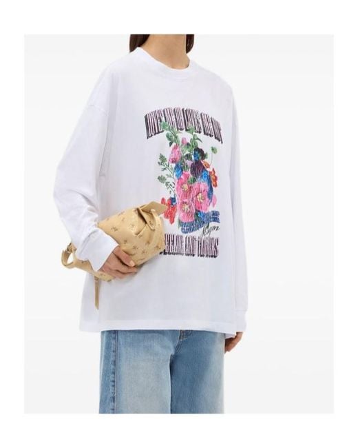 MSGM White Floral Print Long Sleeve T-Shirt