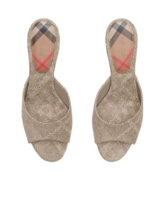 Burberry Natural Mews Checked Slip-On Mules