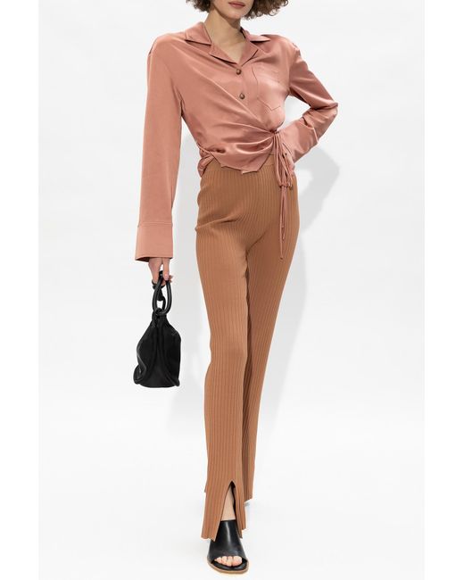Nanushka Brown High-Waist Front-Slit Leggings
