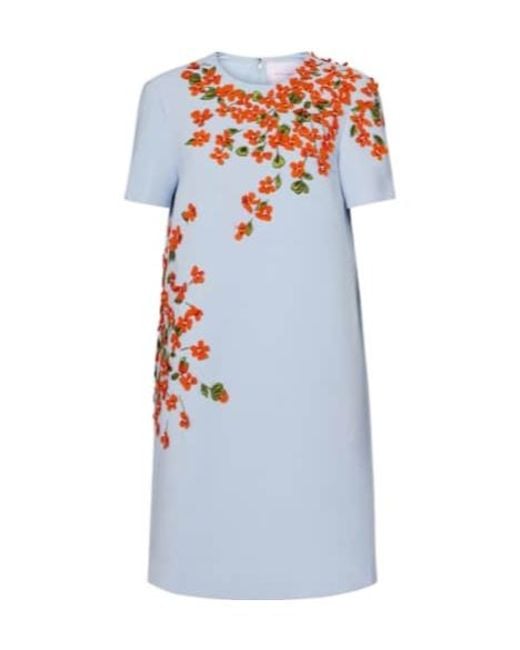 Carolina Herrera Blue Floral-Appliqué Crêpe Shift Dress