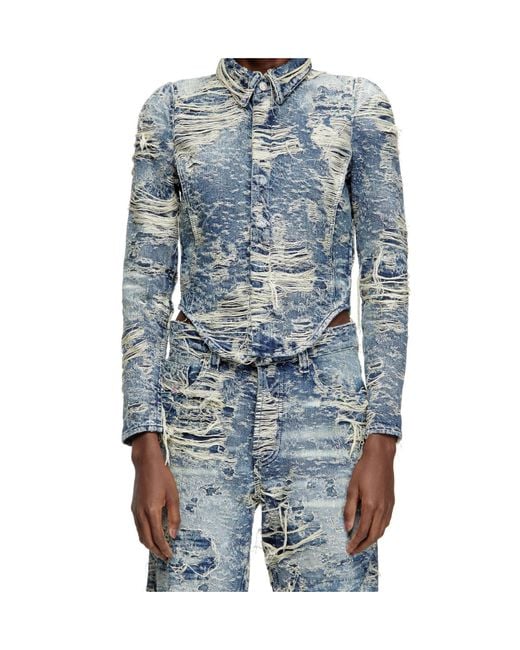 DIESEL Blue De-Madeline-Fsg Distressed Shirt