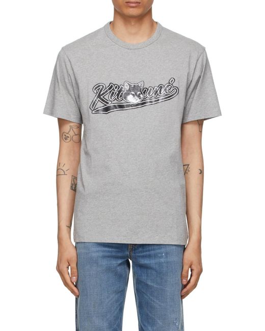 Maison Kitsuné Gray Logo Printed T-Shirt for men