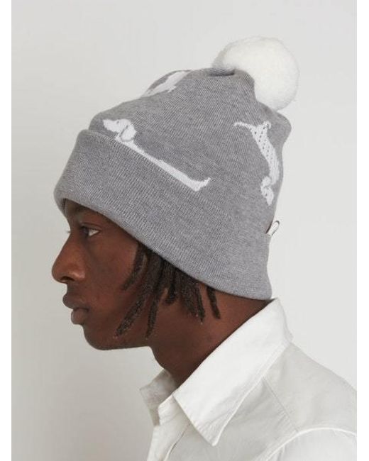 Thom Browne Gray Pompom-Detail Hector Beanie for men
