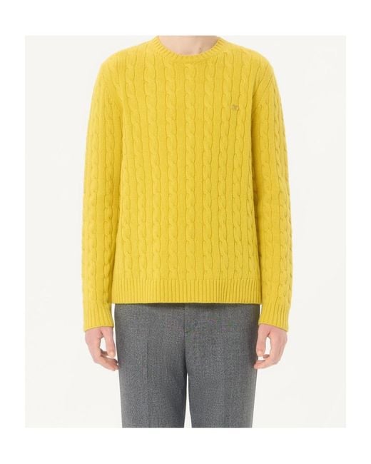 Valentino Yellow Vlogo Plaque Cable-Knit Jumper for men
