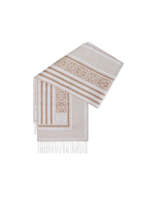 Loewe White Anagram Jacquard Fringed Scarf