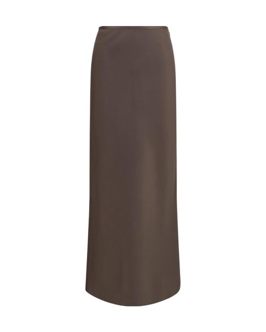 Loulou de Saison Brown Eli Silk-Twill A-Line Maxi Skirt